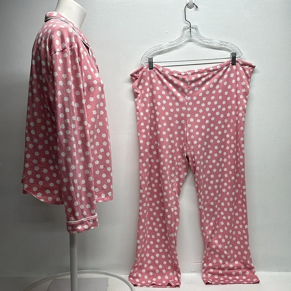 Kate Spade Pajama Set 2 Piece Long Sleeve Button Down Shirt Pants Pink Large
